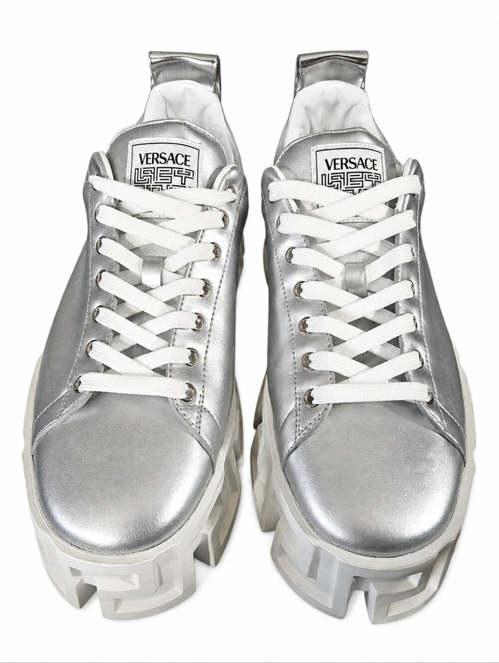 VERSACE | Metallic Silver Greca Platform Chunky Sneakers EU 44 US 11 - Picture 4 of 8
